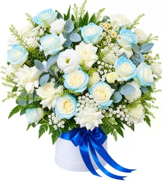 Hộp hoa viếng hồng xanh trắng