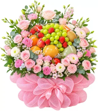 Giỏ trái cây hoa hồng phấn