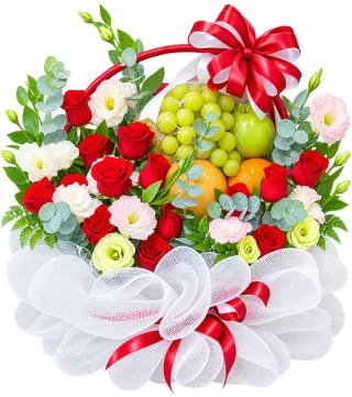 Giỏ trái cây hồng đỏ trắng
