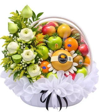 Giỏ trái cây hoa trắng xanh
