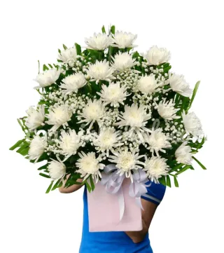Giỏ hoa viếng trắng xanh