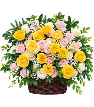 Giỏ hồng vàng hồng phấn
