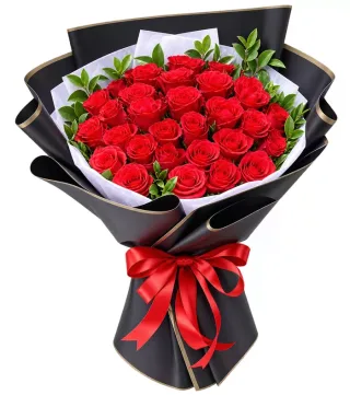 Bó hồng đỏ giấy đen