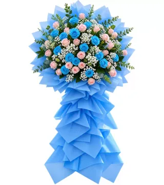 Kệ hoa xanh phối hồng phấn