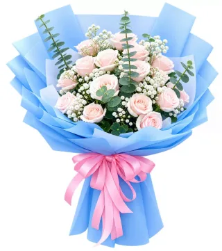 Bó hồng phấn giấy xanh