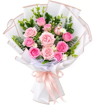 Bó hồng phấn phối cẩm chướng