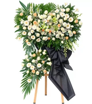 Kệ hoa viếng trắng nơ đen