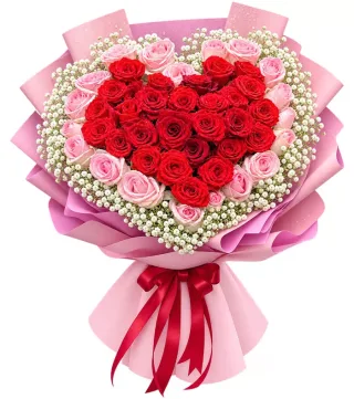 Bó hồng trái tim đỏ hồng