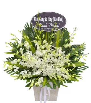 Giỏ hoa viếng trắng xanh