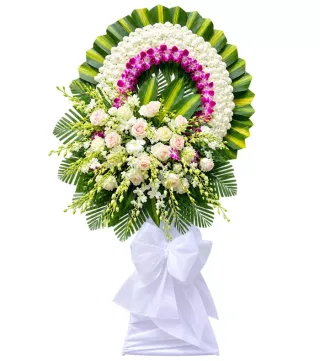 Vòng hoa viếng trắng tím