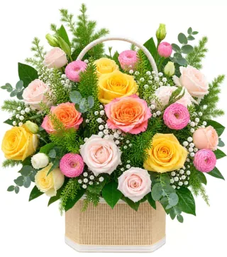 Giỏ hồng vàng hồng phấn
