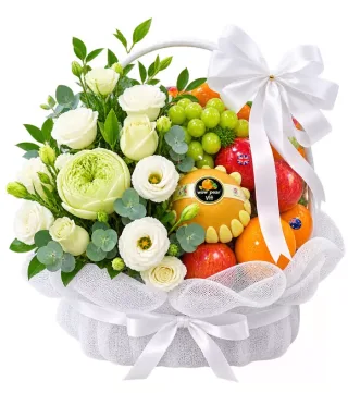 Giỏ trái cây hoa trắng xanh