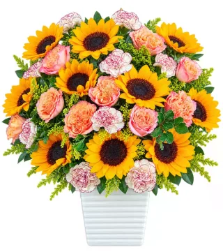 Giỏ hướng dương phối hồng phấn