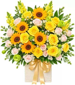 Giỏ hướng dương hồng vàng