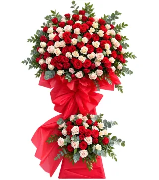 Kệ hồng đỏ kem hai tầng