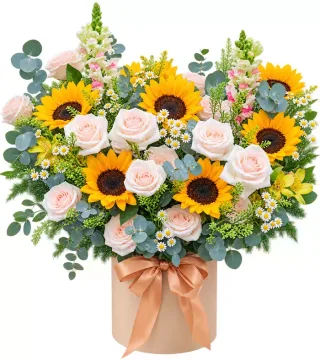 Giỏ hướng dương hồng trắng