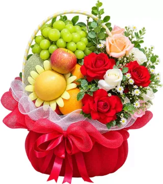 Giỏ trái cây hồng đỏ kem