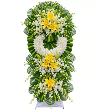 Kệ hoa viếng ly vàng trắng