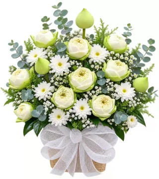 Giỏ hoa viếng sen xanh trắng