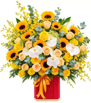 Giỏ hướng dương lan trắng