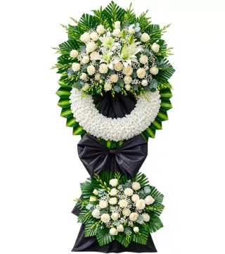 Kệ hoa viếng trắng nơ đen