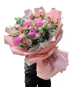 Bó hồng phấn gói hồng