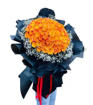 Bó hồng cam viền baby