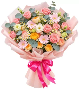 Bó hồng pastel phối hoa nhỏ