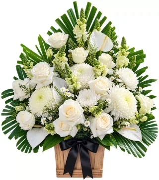 Giỏ hoa viếng hồng trắng