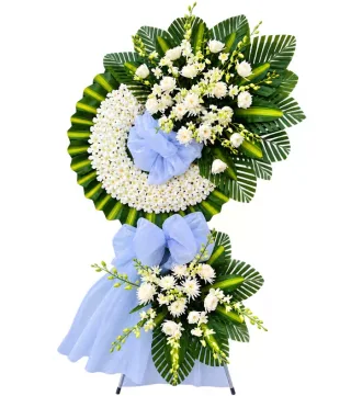 Kệ hoa viếng trắng nơ xanh