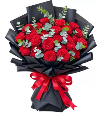 Bó hồng đỏ giấy đen