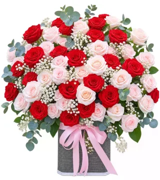 Giỏ hồng đỏ hồng phấn