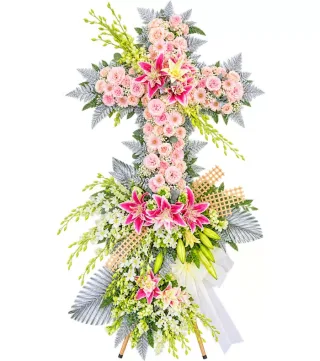 Kệ hoa viếng chữ thập hồng