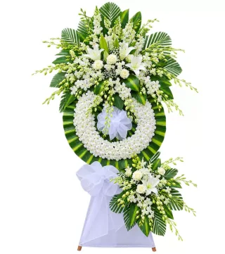 Kệ hoa viếng trắng xanh