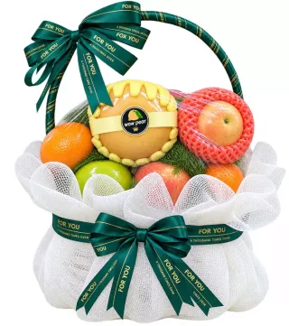 Giỏ trái cây nơ xanh đậm