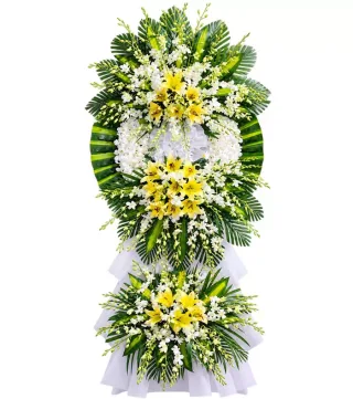 Kệ hoa viếng vàng trắng