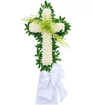 Kệ hoa viếng chữ thập trắng xanh