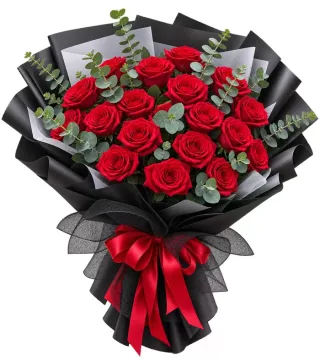 Bó hồng đỏ giấy đen