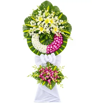 Kệ hoa viếng vàng trắng tím