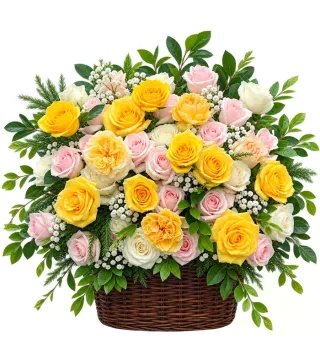 Giỏ hồng vàng hồng phấn