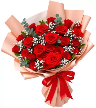 Bó hồng đỏ giấy cam nhạt