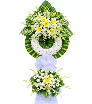 Kệ hoa viếng ly vàng trắng