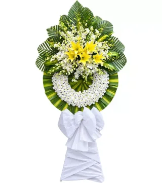 Vòng hoa viếng ly vàng trắng