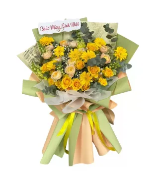 Bó hồng vàng phối cúc