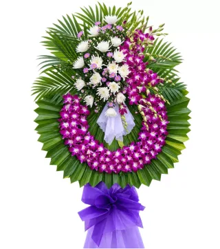 Vòng hoa viếng cúc trắng tím