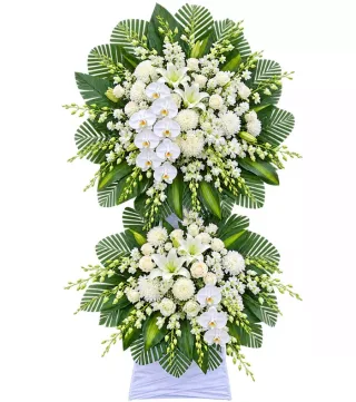 Kệ hoa viếng trắng xanh