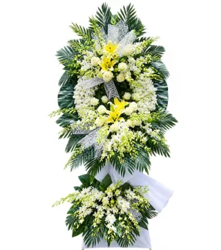 Kệ hoa viếng ly vàng trắng
