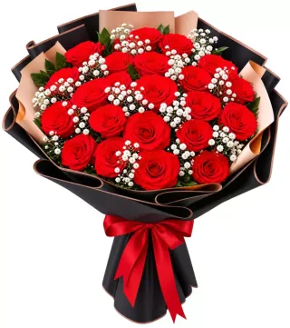 Bó hồng đỏ giấy đen nâu