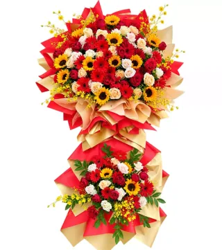 Kệ hoa đỏ vàng hai tầng