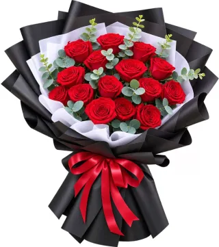 Bó hồng đỏ giấy đen trắng